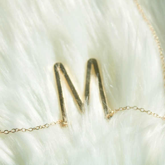 Gold Block Initial Necklace - Picture 2 of 2